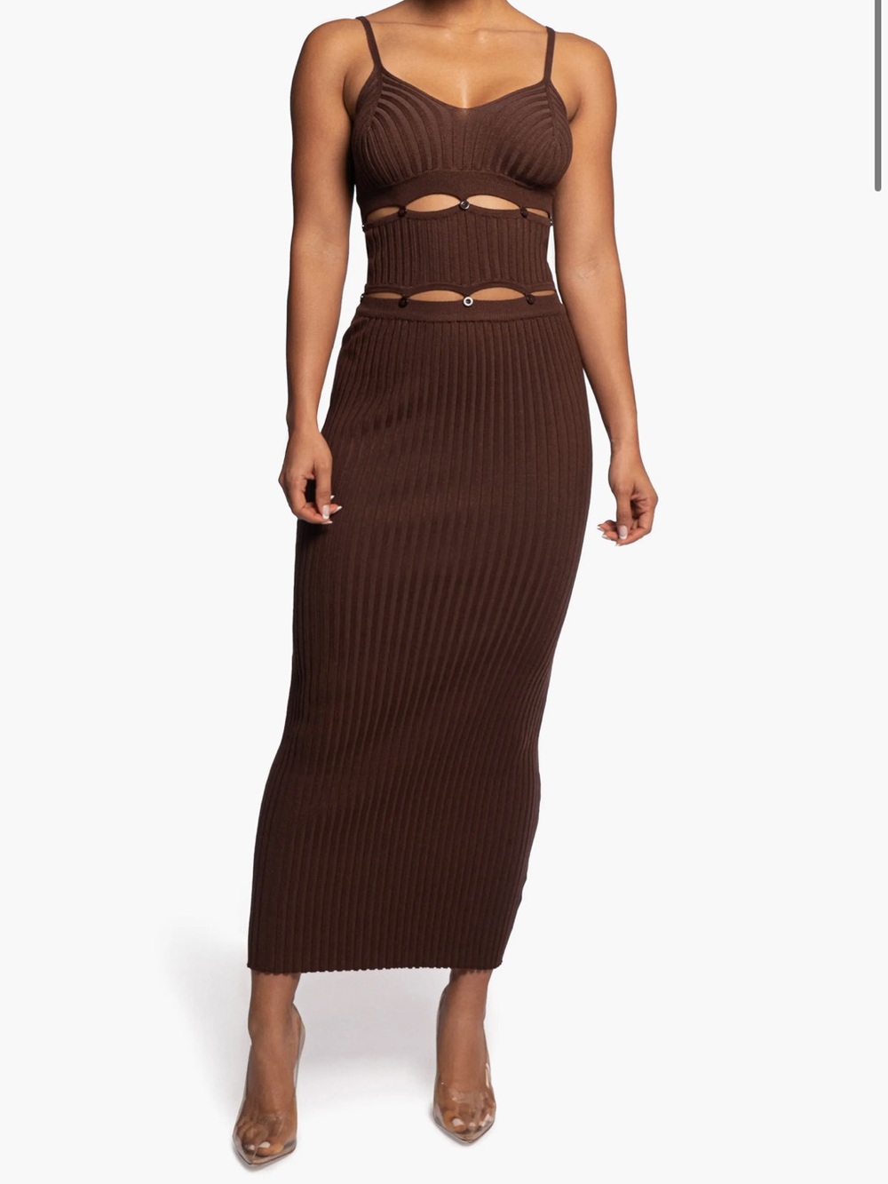 NWOT JLUXLABEL RIB MAXI DRESS BROWN SIZE M